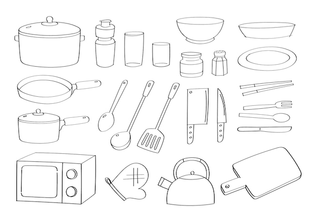 Vector leuke keukengerei cartoon en objecten. keukenapparatuur.