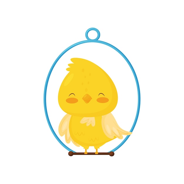 Leuke kip die op de perch zit grappige vogel cartoon personage vector Illustratie geïsoleerd op een witte achtergrond