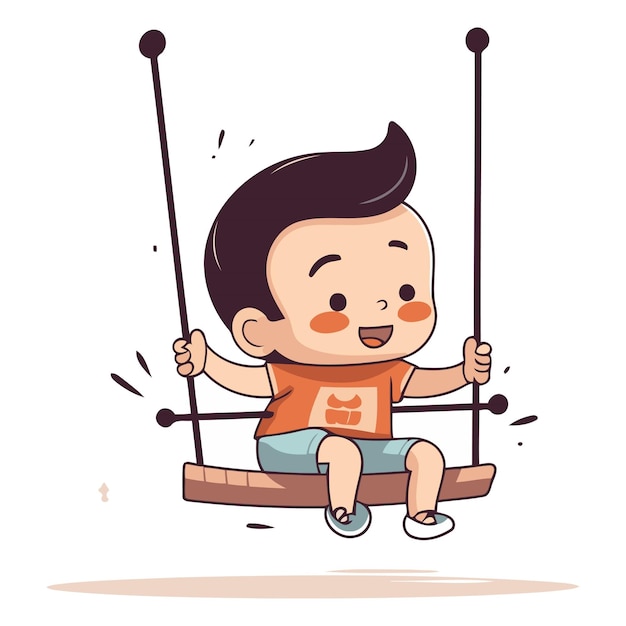 Leuke kleine jongen die op een schommel zwaait Vector cartoon illustratie