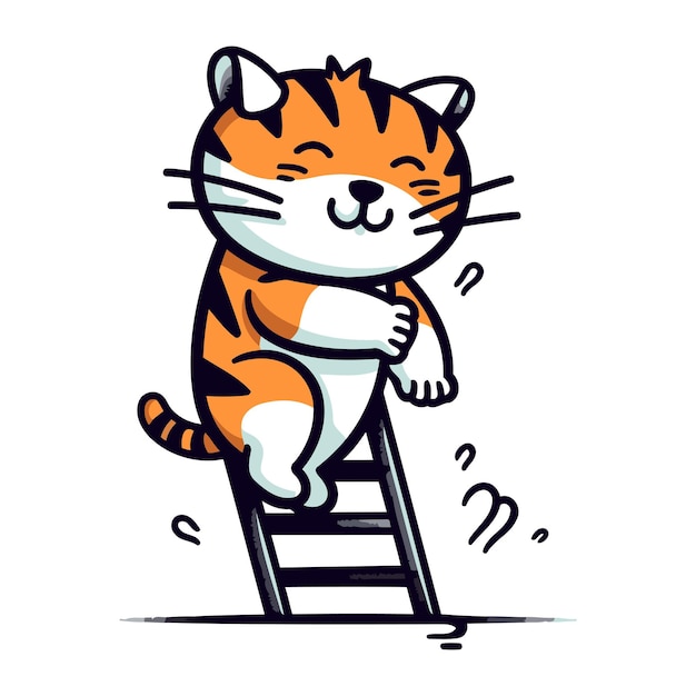 Leuke kleine kat die op de ladder zit Vector cartoon illustratie