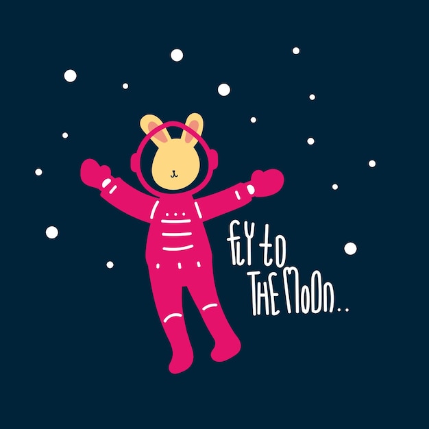 Vector leuke kleine konijn astronaut vector illustratie voor stof textiel en druk