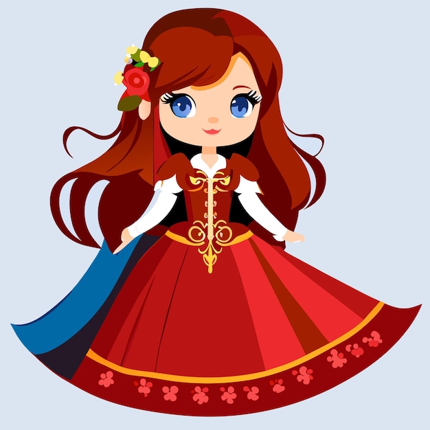 Leuke kleine prinses met de hand getekend platte stijlvolle cartoon sticker icoon concept geïsoleerde illustratie
