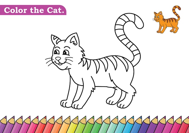 Leuke kleurplaten voor kinderen met kattenfoto Vectorillustratie van kleurboekpagina Laten we kleuren