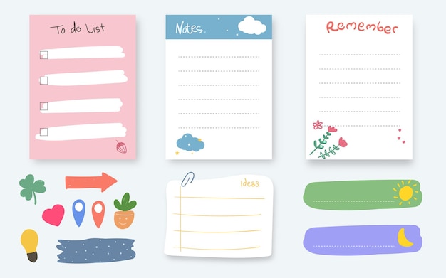 Leuke kleurrijke dagboek en planner ontwerp vectorillustratie
