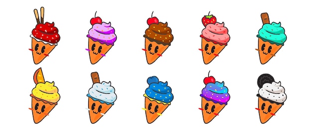 Leuke kleurrijke ijs karakter vector illustratie set