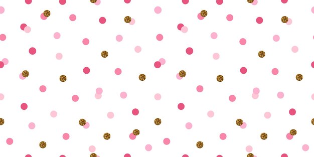 Leuke kleurrijke stippen naadloos patroon Roze en gouden stippen op wit Metalen vergulde textuur