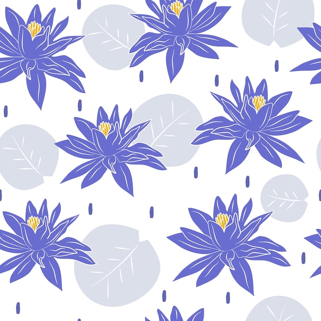 Vector leuke kleurrijke trendy naadloze patroon vectorillustratie met lotusbladeren en bloemen