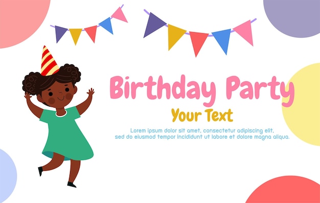 Leuke kleurrijke verjaardagsfeestje kaartsjabloon banner, schattige kinderen en gelukkige verjaardagskaart reclame