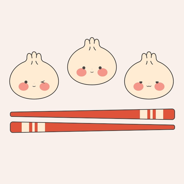 Leuke knoedels met verschillende emoticons op een bamboe bord Kawaii dim sum Aziatische traditionele keuken