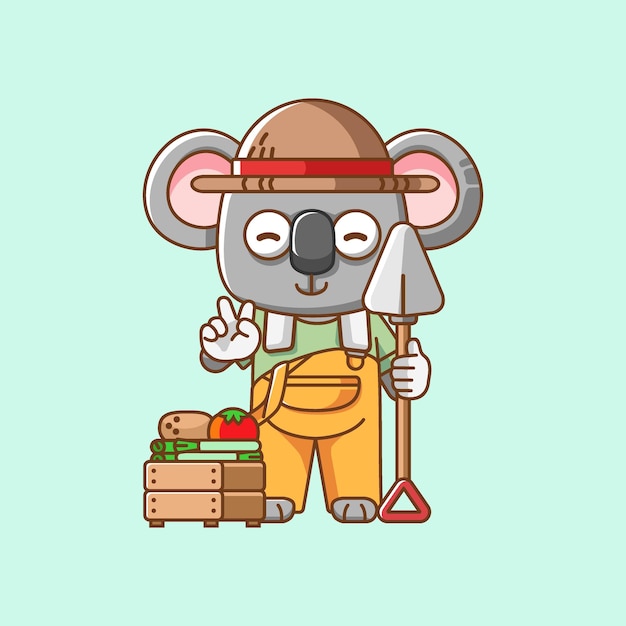 Vector leuke koala boeren oogsten fruit groenten dier personage mascotte icoon platte stijl illustratie