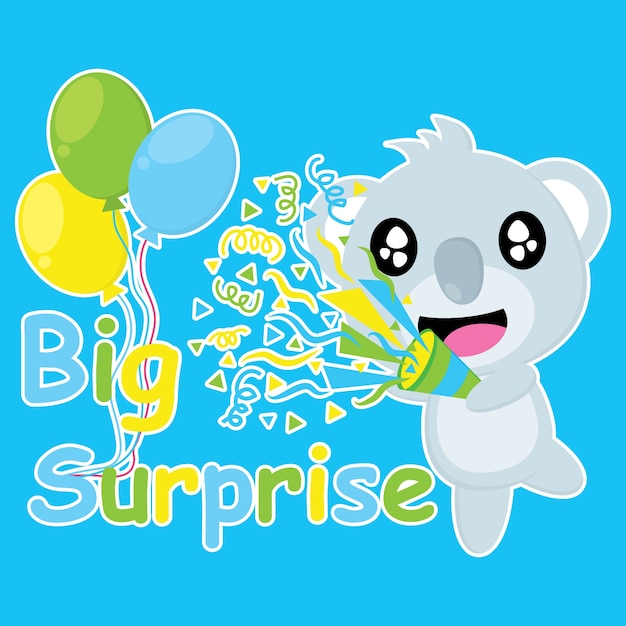 Leuke koala brengt confetti popper vector cartoon, verjaardag briefkaart, behang en wenskaart, t-shirt ontwerp voor kinderen