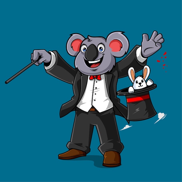 Leuke koala goochelaar mascotte vectorillustratie