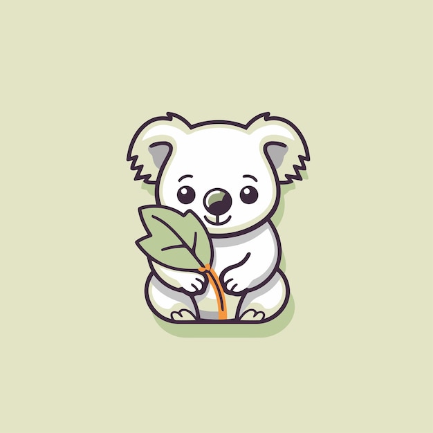 Leuke koala met een blad Vector illustratie in cartoon stijl