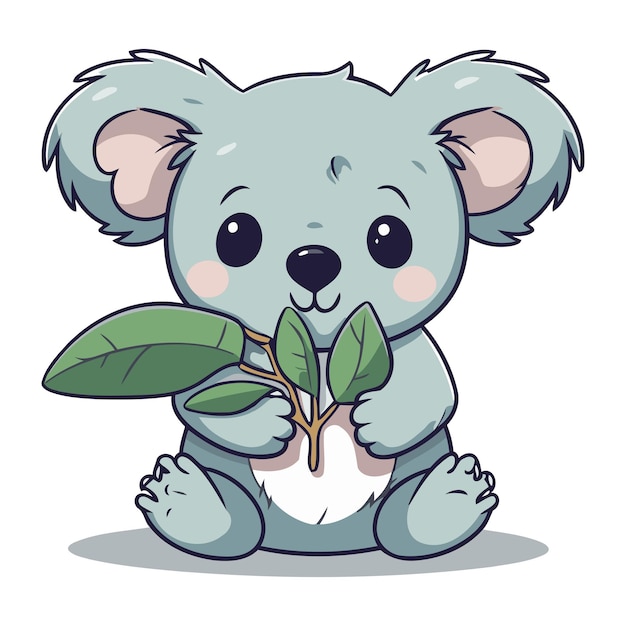 Vector leuke koala met een blad vector illustratie van een cartoon koala