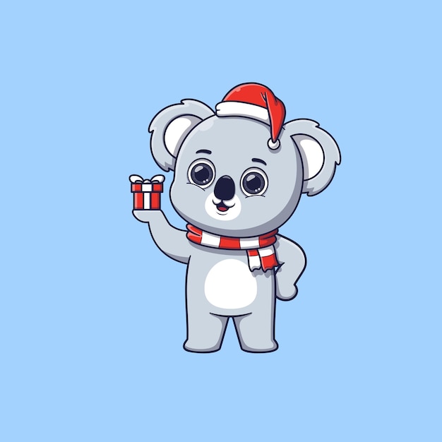 Vector leuke koala met klein kerstcadeau