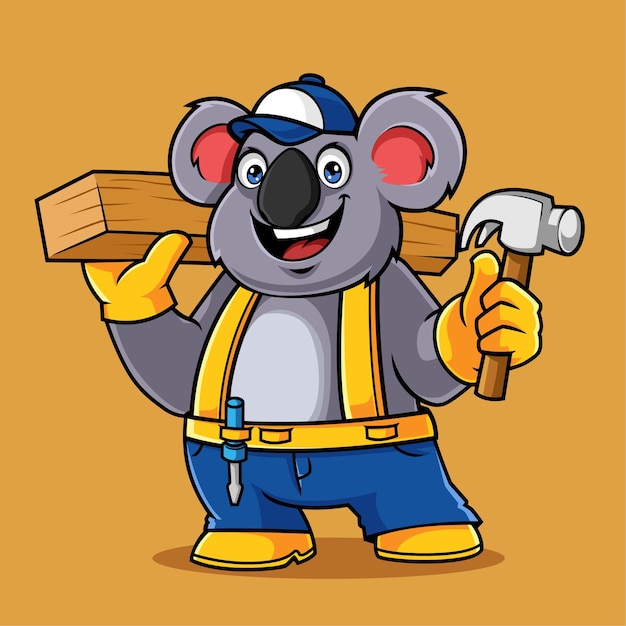 Leuke koala timmerman mascotte vectorillustratie