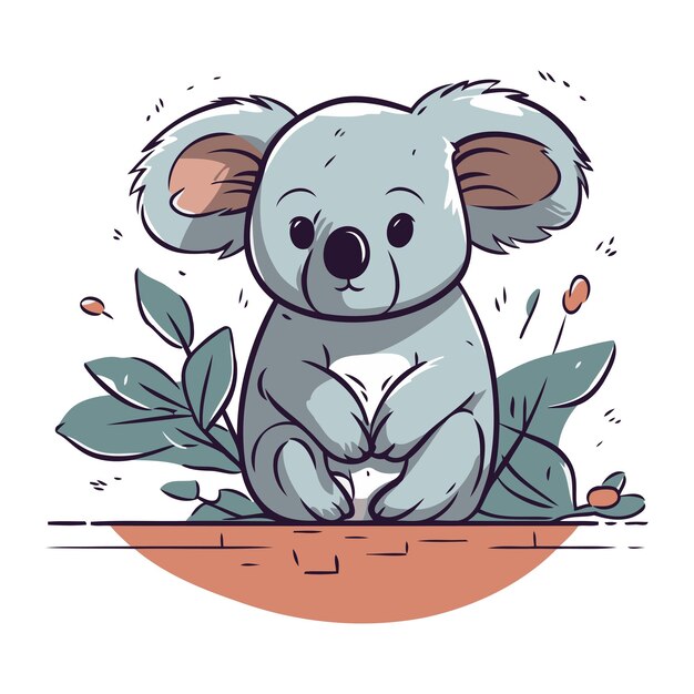 Vector leuke koala zit op de grond met bladeren vector illustratie