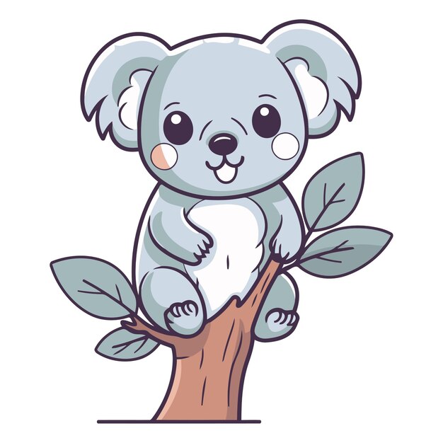 Vector leuke koala zit op een boom met bladeren