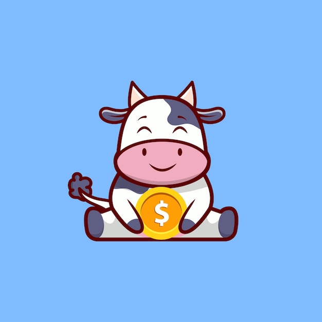 Leuke koe met munt glimlach cartoon illustratie vector
