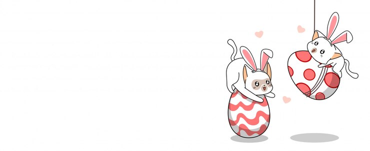 Vector leuke konijntjeskatten en eieren in gelukkige easters-dag