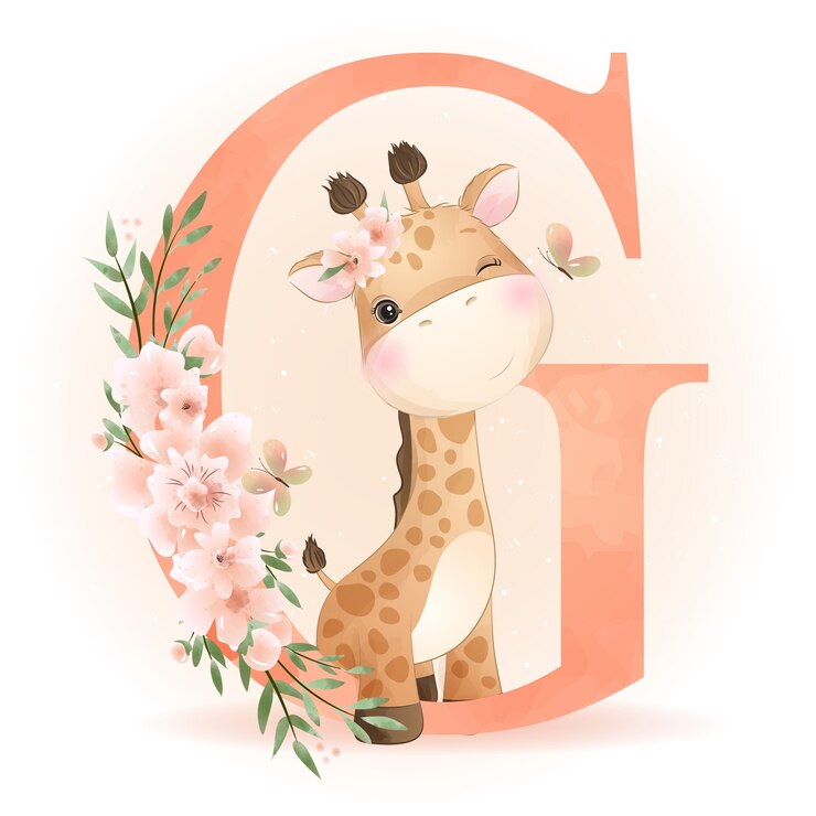 Vector leuke krabbelgiraf met bloemenillustratie