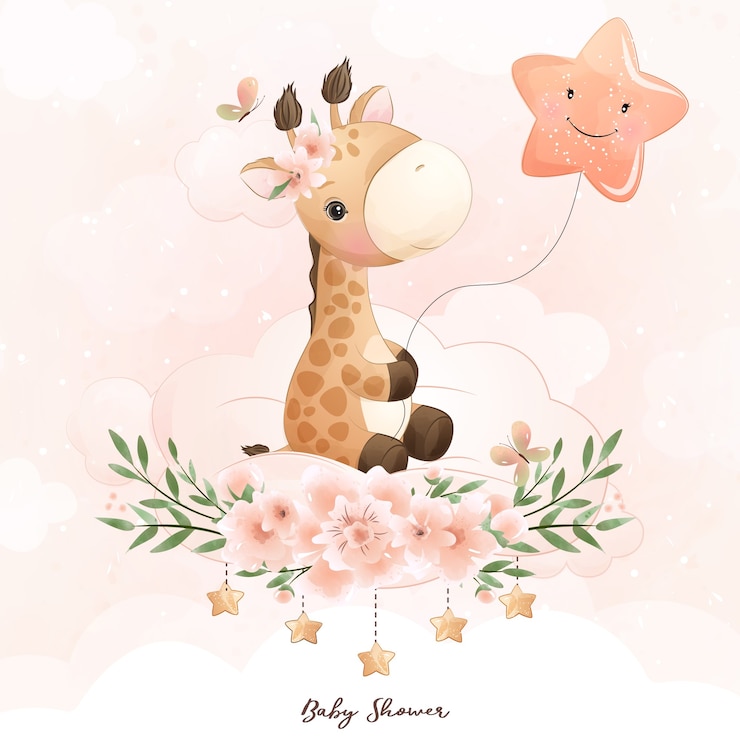 Vector leuke krabbelgiraf met bloemenillustratie