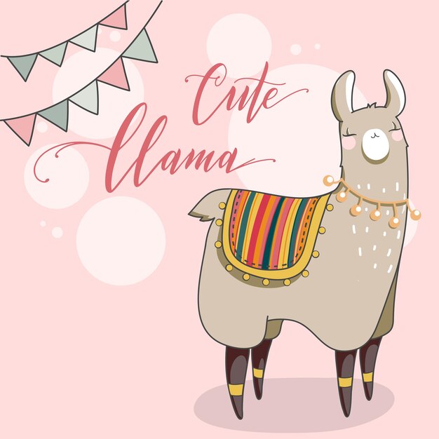 Leuke lama in cartoonstijl. hand getekend vectorillustratie. elementen voor wenskaart, poster, banners. ontwerp van t-shirt, notitieboekje en sticker