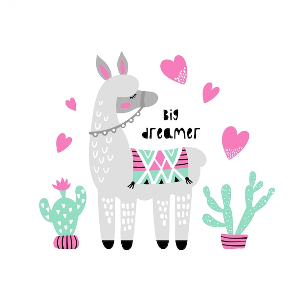 Leuke lama met cactus.