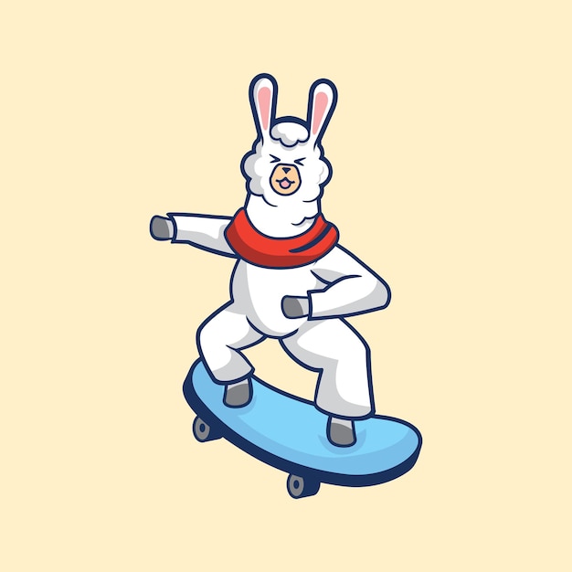 Leuke lamma die skateboard cartoon vector speelt