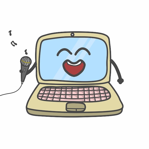 Leuke Laptop Karakter Platte Cartoon Vector Sjabloonontwerp Illustratie