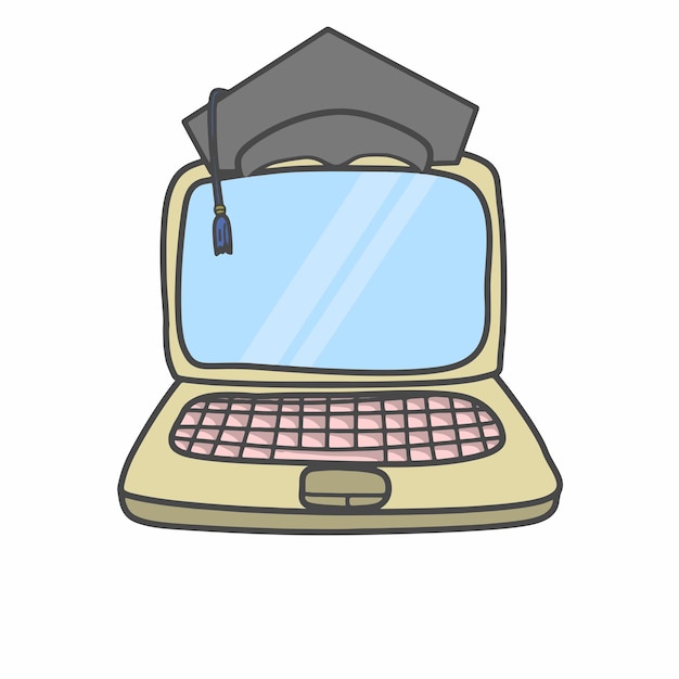 Leuke Laptop Karakter Platte Cartoon Vector Sjabloonontwerp Illustratie