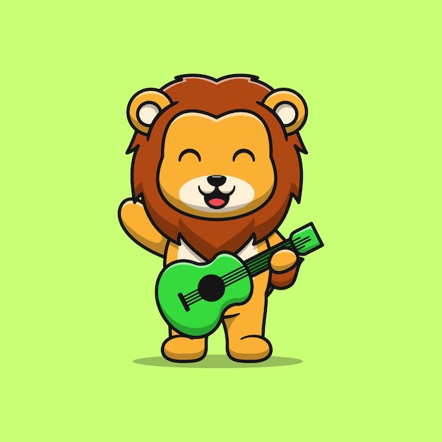 Leuke leeuw die gitaar speelt cartoon afbeelding