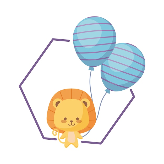 Leuke leeuw met ballonnen helium