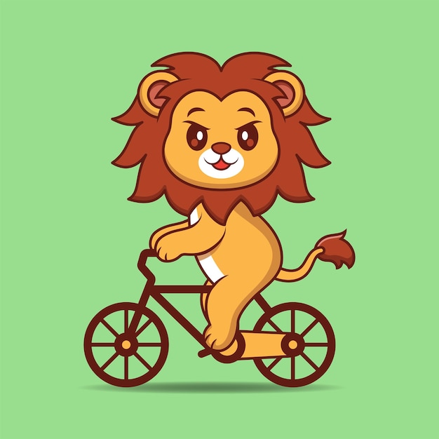 Leuke leeuw stripfiguur rijden op de fiets