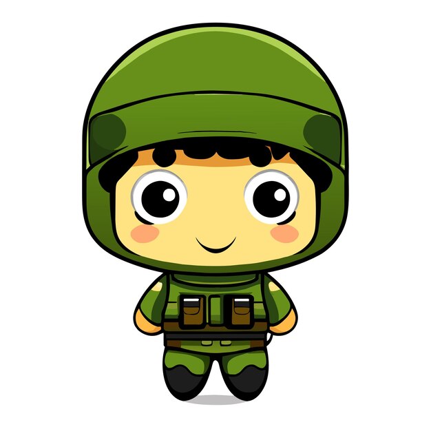 Vector leuke leger soldaat helm militaire hand getekende platte stijlvolle cartoon sticker icoon concept geïsoleerd