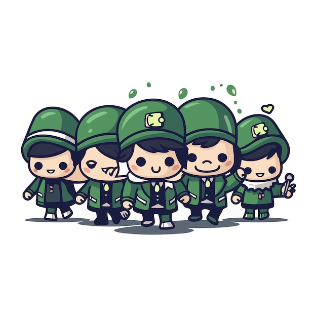 Vector leuke legerkinderen in groene legeruniformen cartoon vector illustratie