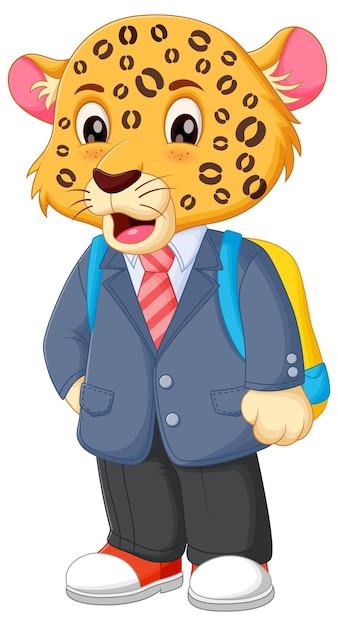 Vector leuke leopard cartoon op weg naar school vector illustratie leuk leopard in schooluniform met tas