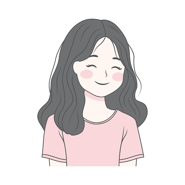 Leuke, leuke, vrolijke tienermeisje cartoon personage in casual kleding.