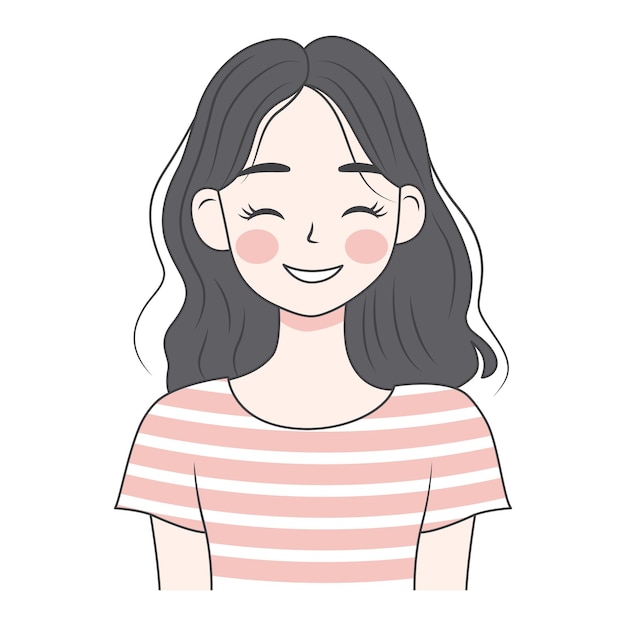 Leuke, leuke, vrolijke tienermeisje cartoon personage in casual kleding.