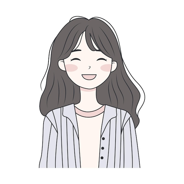 Leuke, leuke, vrolijke tienermeisje cartoon personage in casual kleding.