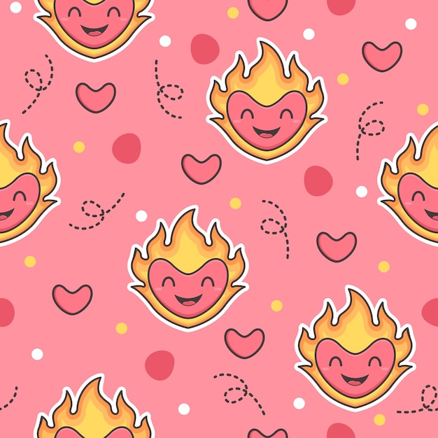Leuke liefde vuur cartoon patroon achtergrond