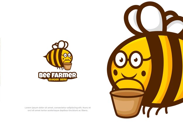 Leuke logo bee farmer mascotte dierlijke vector illustratie