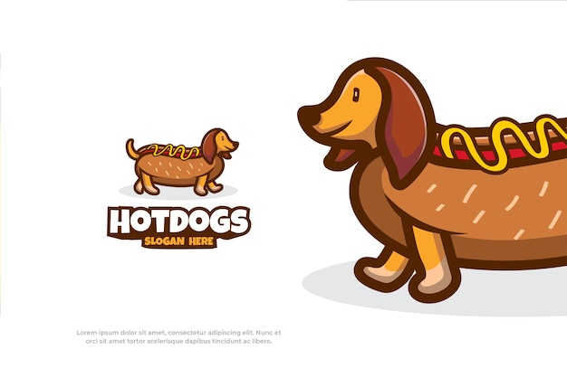 Leuke logo hotdog mascotte dierlijke vectorillustratie