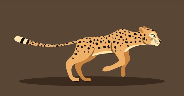 Vector leuke lopende luipaard zijkant van de schattige cheetah die snel loopt wilde grote kat haast zich naar voren en