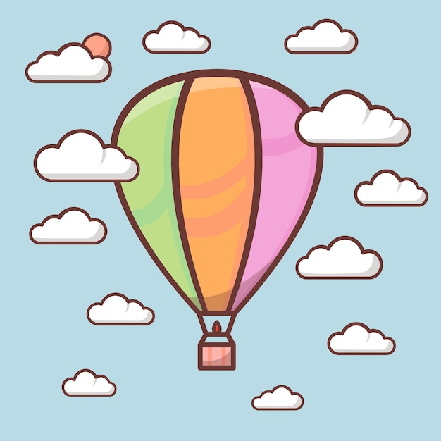 Leuke luchtballon met overzicht in hemel met de illustratie van wolkenkinderen