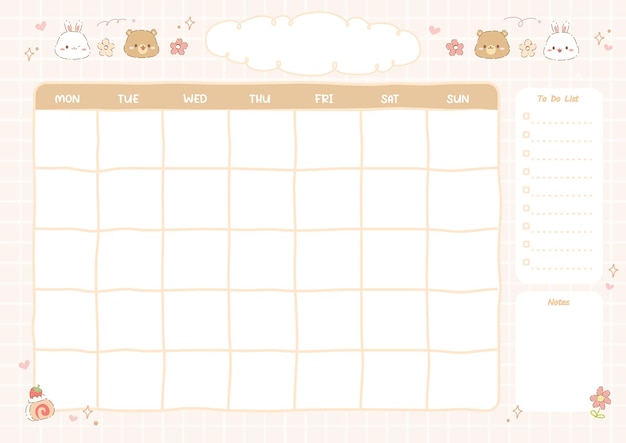 Vector leuke maandelijkse planner pastelkleur