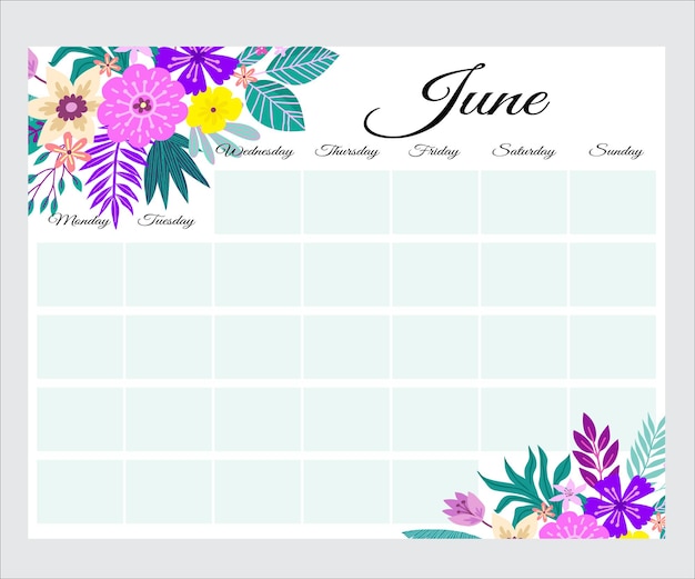 Leuke maandplanner met bloemen, takenlijst, notities, afdrukbaar, vector