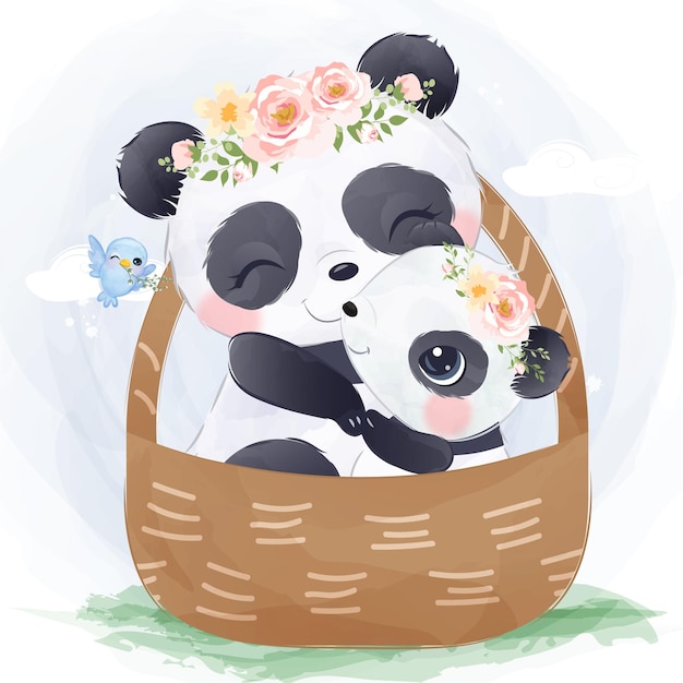 Leuke mama en babypandaillustratie