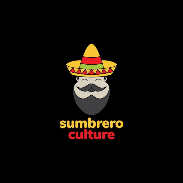 Leuke man met een baard en sombrero-logo-ontwerp