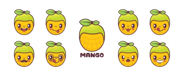 Leuke mango fruit cartoon vers fruit vector illustratie pictogram emoticons tekenfilms